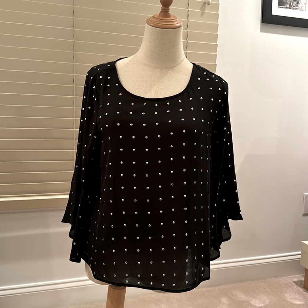 NWT BB Dakota black blouse with silver grommets